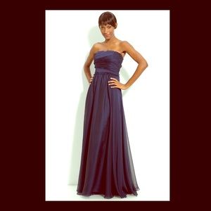 Monique Lhuillier Navy Maxi fringe trim dress 6